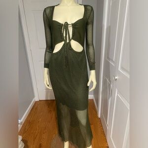 VIX PaulaHermanny Olive Green Knit Cutout Penny Long dress/Size Medium